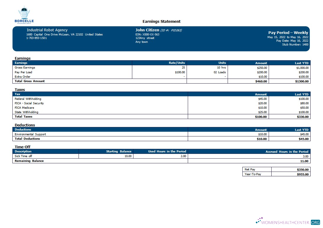 Download industrial robot company payslip in Word and PDF formats Photoshop template